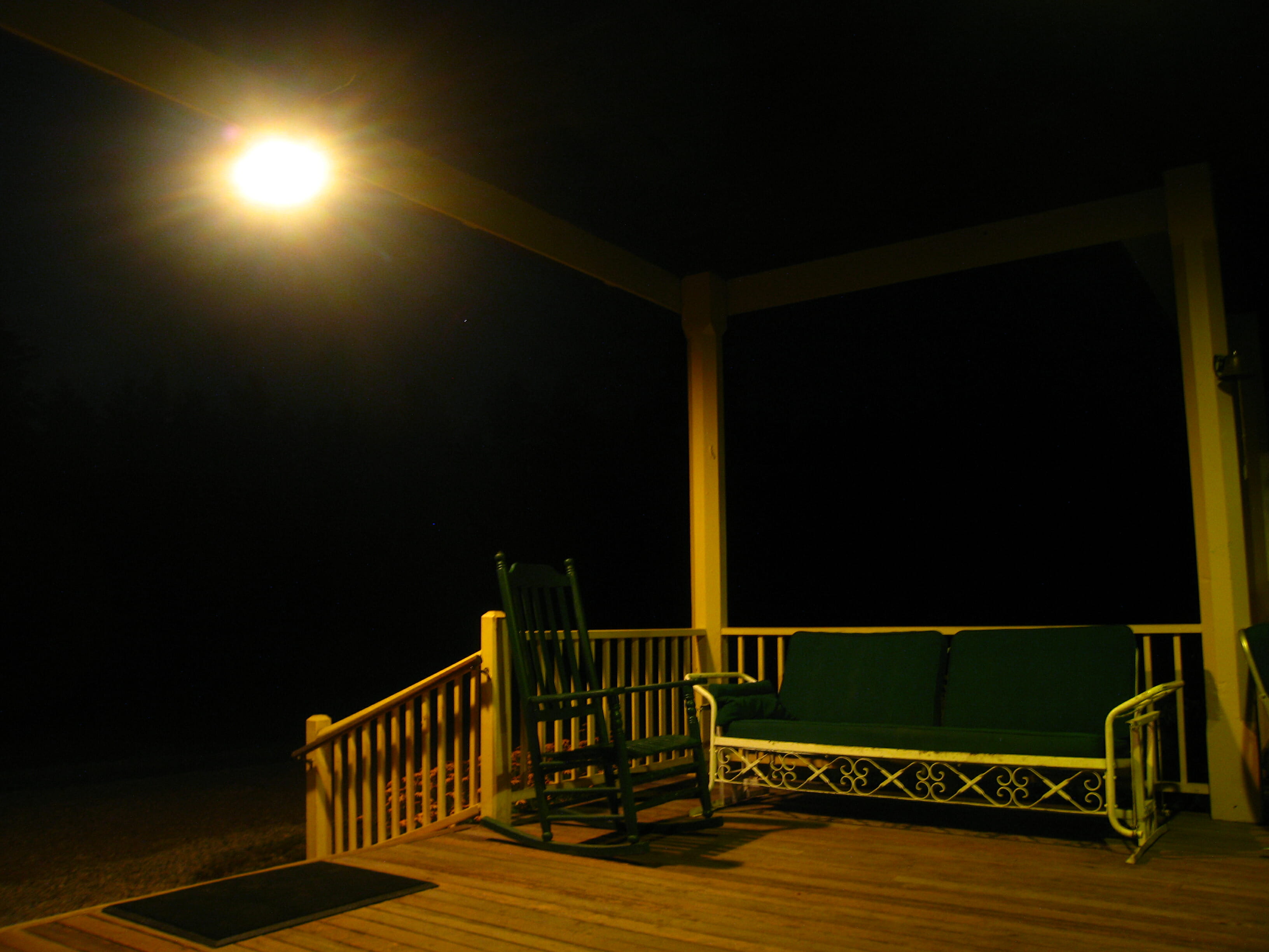 Lodge porch at night Shoulder Season
